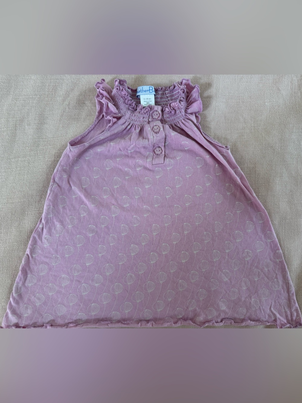 Feather Baby 100% Pima cotton sleeveless top, Lavender Ruffle Neck Girls' Tank